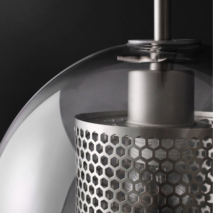 Modern Perforated Metal Glass Pendant - Industrial Layered Mesh Hanging Lamp
