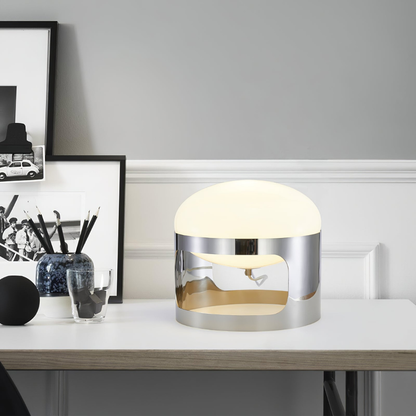 Glass Orb Table Lamp with Chrome Metal Base - Mid Century Modern