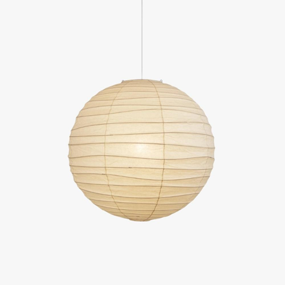 Spherical Ribbed Paper Hanging Fixture - Mid Century Modern Zen Style