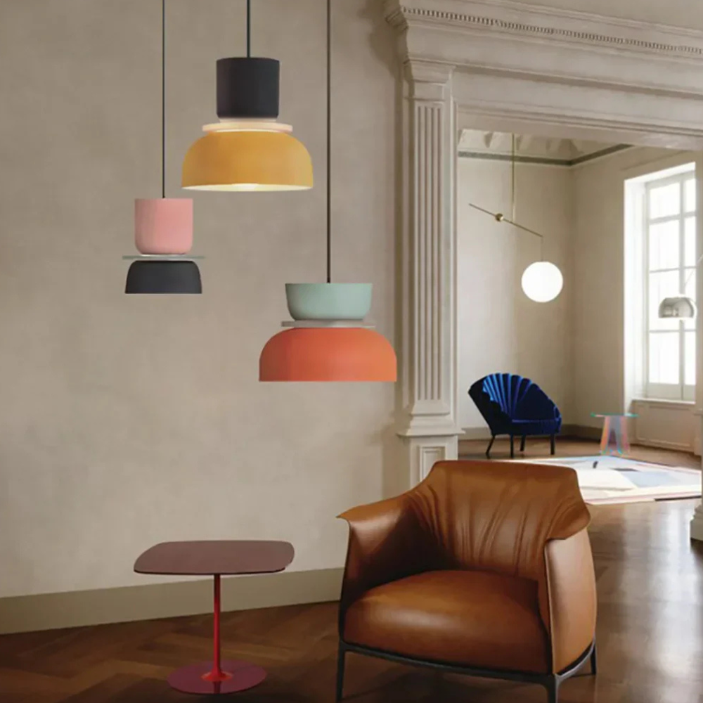 Stacked Bowl Hanging Lamp with Matte Finish - Nordic Geometric Style