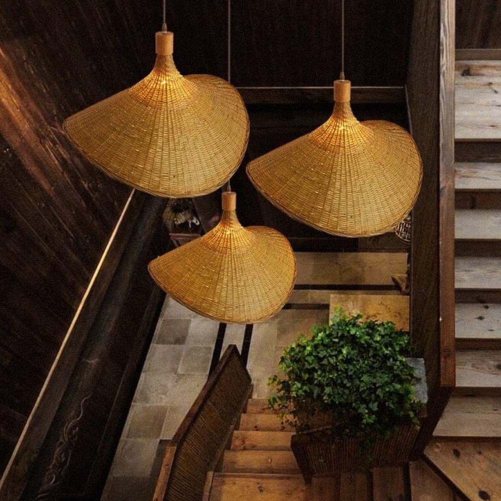 Woven Bamboo Sun Hat Pendant Light - Coastal Boho Decor