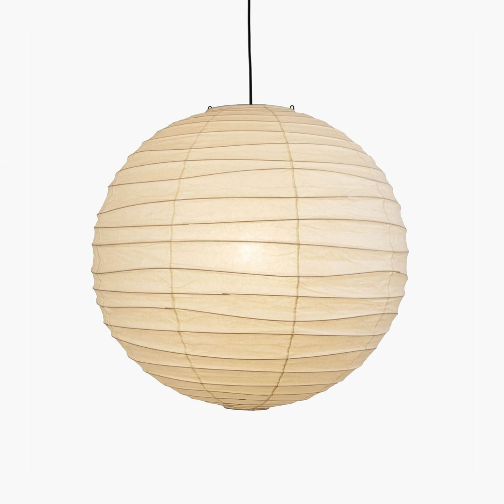 Spherical Ribbed Paper Hanging Fixture - Mid Century Modern Zen Style