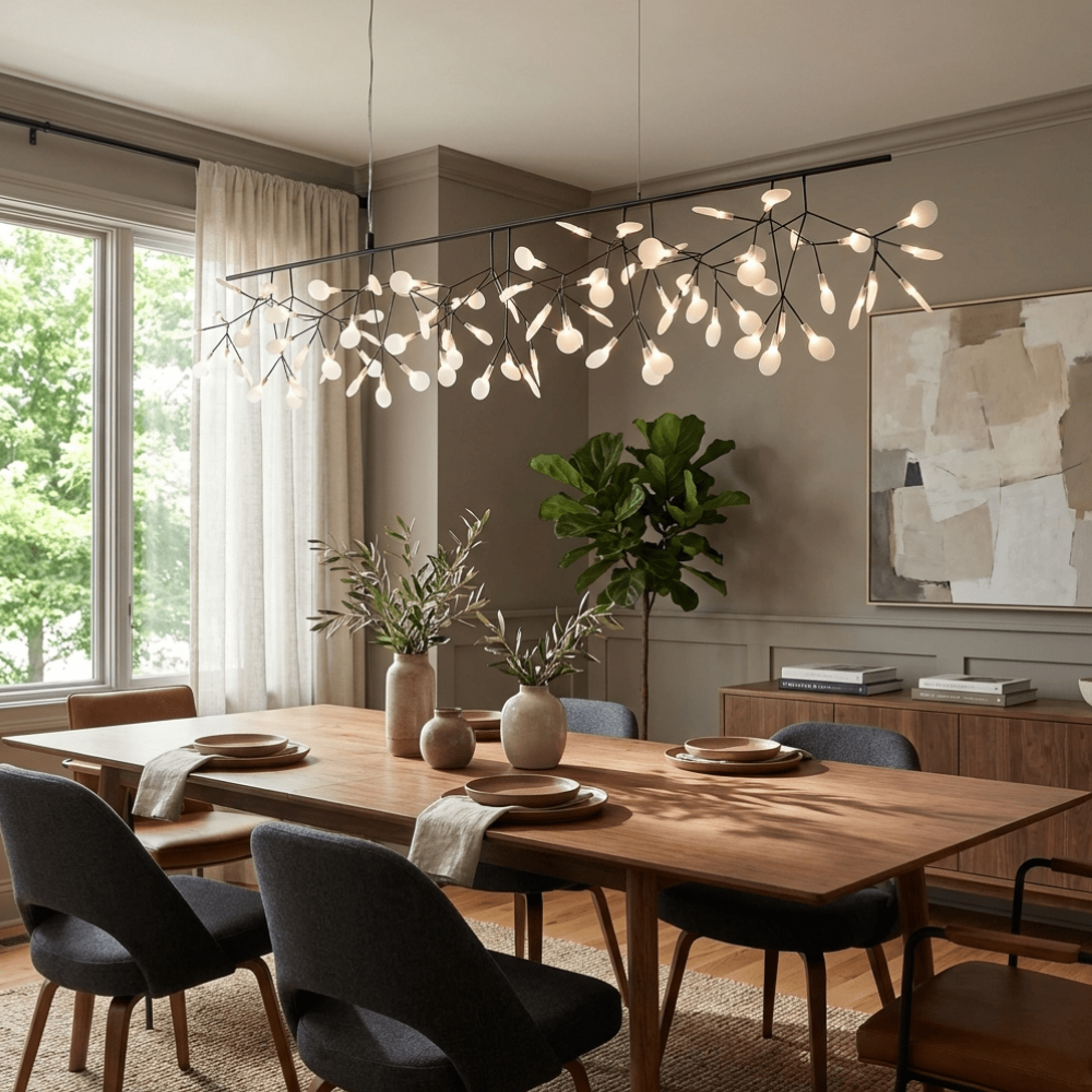 Sputnik Chandelier with Acrylic Firefly Leaves - Modern Botanical Light