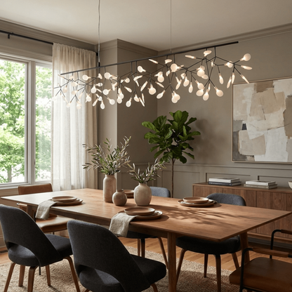 Sputnik Chandelier with Acrylic Firefly Leaves - Modern Botanical Light