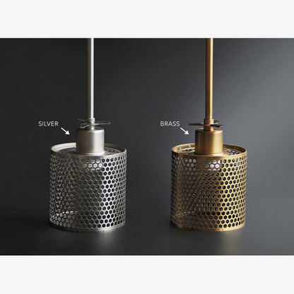 Modern Perforated Metal Glass Pendant - Industrial Layered Mesh Hanging Lamp