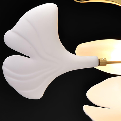 Sputnik Chandelier with Ceramic Ginkgo Leaves - Modern Art Deco