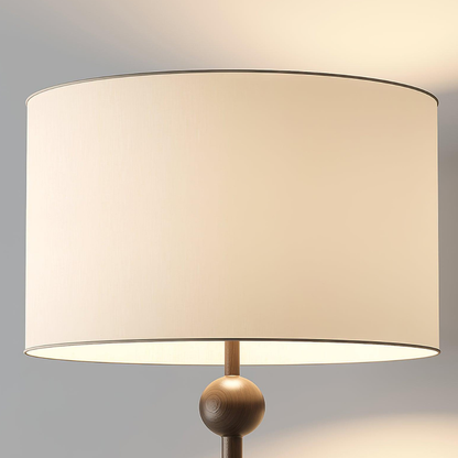 Floor Lamp with Stacked Wooden Spheres and Fabric Drum Shade