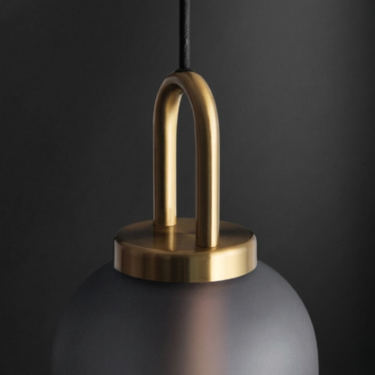 Globe and Capsule Glass Pendant Light with Brass Arch - Modern Style