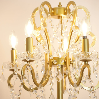Dimmable Floor Lamp with Ornate Iron Scrollwork and Faceted Crystal Strands