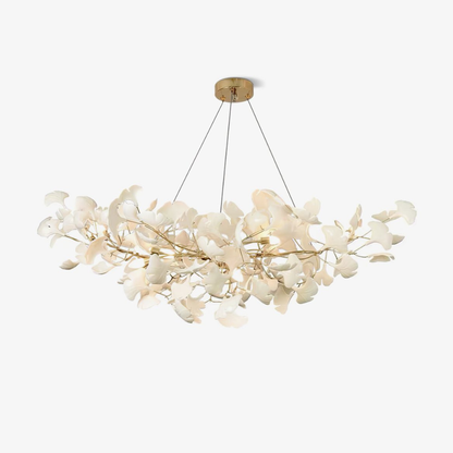 Sputnik Chandelier with Ceramic Ginkgo Leaves - Modern Art Deco