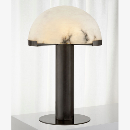 Glass and Alabaster Dome Table Lamp with Metal Base - Mid Century Modern