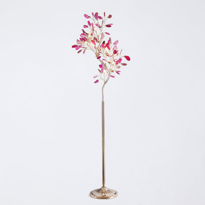 Floor Lamp with Natural Agate Stone Leaves and Metal Branching Frame