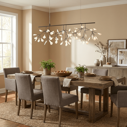 Sputnik Chandelier with Acrylic Firefly Leaves - Modern Botanical Light