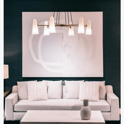 Chandelier with Conical Glass Shades and Metallic Frame - Modern Mid Century