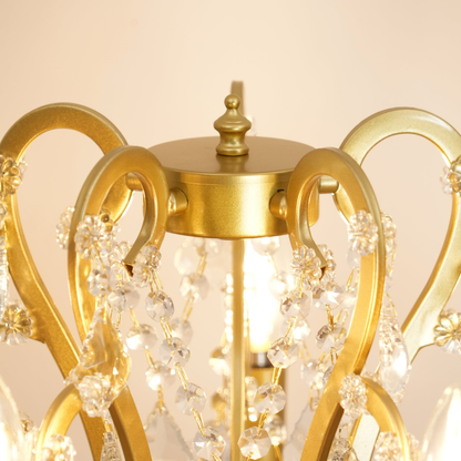 Dimmable Floor Lamp with Ornate Iron Scrollwork and Faceted Crystal Strands