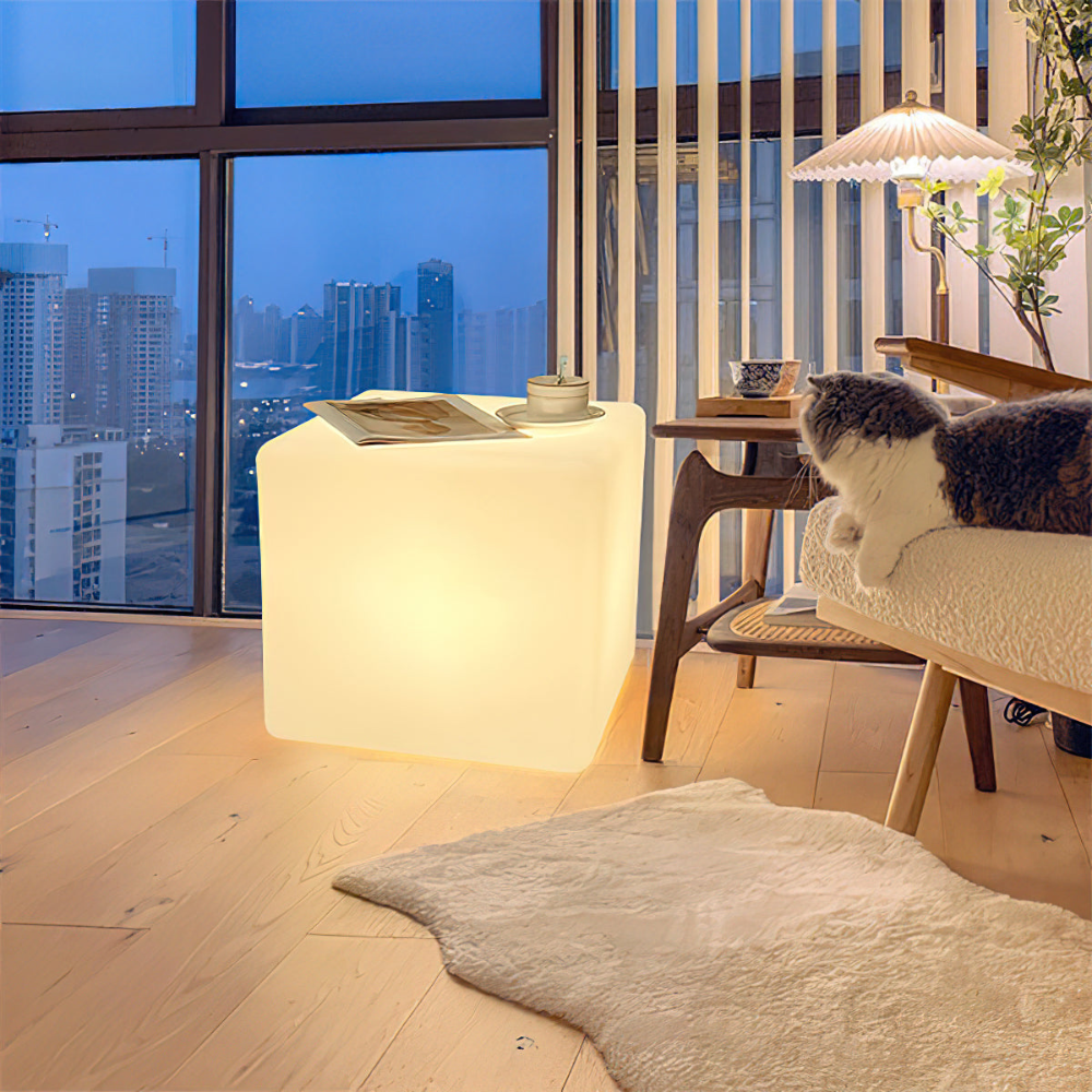 LED Cube Side Table and Glowing Accent Light - Modern Geometric