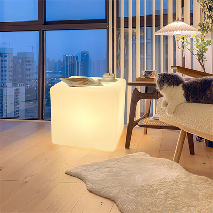 LED Cube Side Table and Glowing Accent Light - Modern Geometric