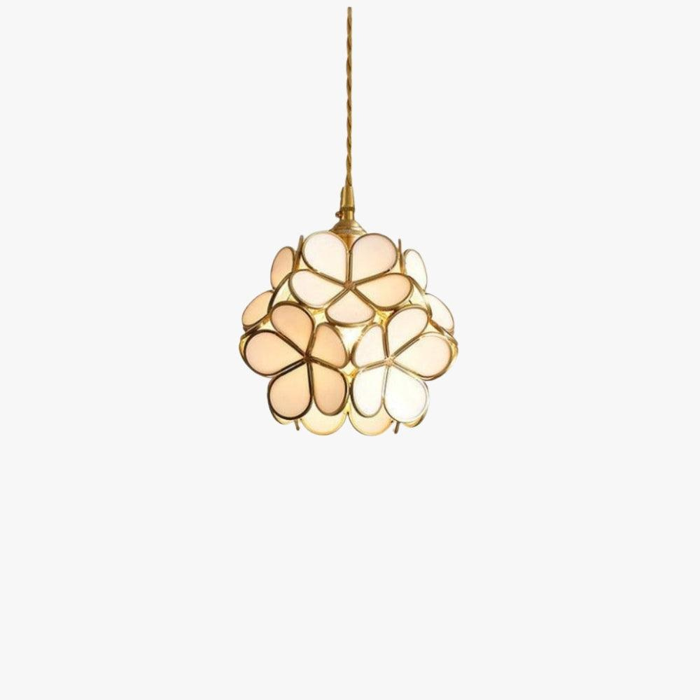 Floral Glass Hanging Lamp with Brass Hardware - Vintage Modern Art