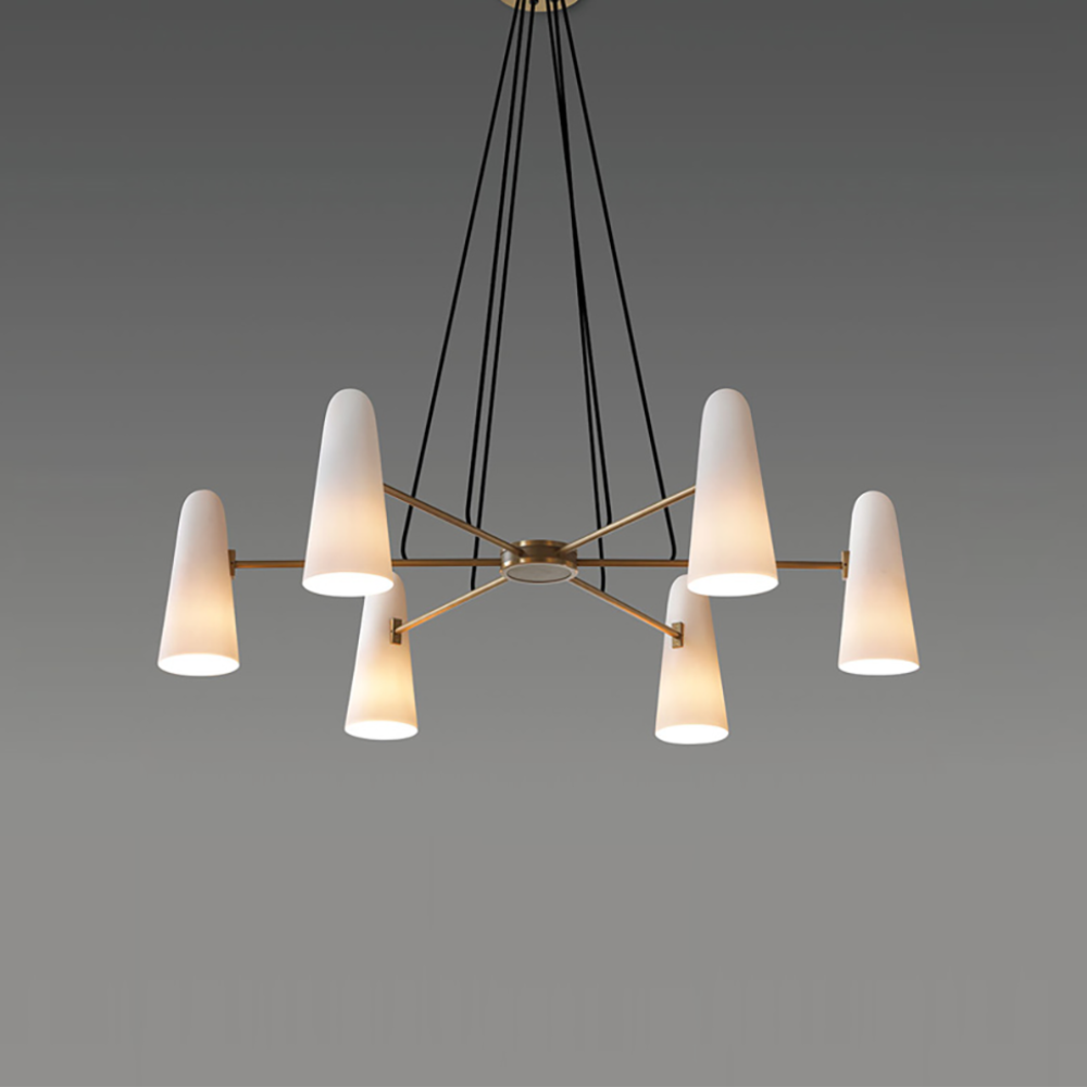 Chandelier with Conical Glass Shades and Metallic Frame - Modern Mid Century