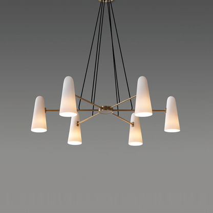 Chandelier with Conical Glass Shades and Metallic Frame - Modern Mid Century