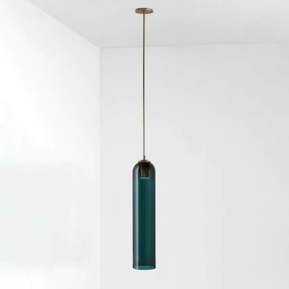 Cylinder Glass Pendant Light with Metal Downrod - Modern Art Deco
