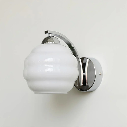 Wall Sconce with Ribbed Glass Globe - Modern Mid Century Gold