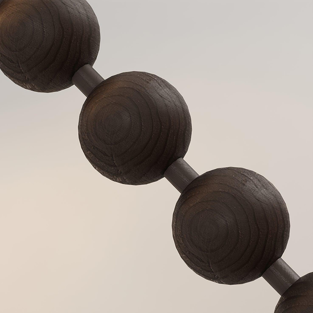 Floor Lamp with Stacked Wooden Spheres and Fabric Drum Shade