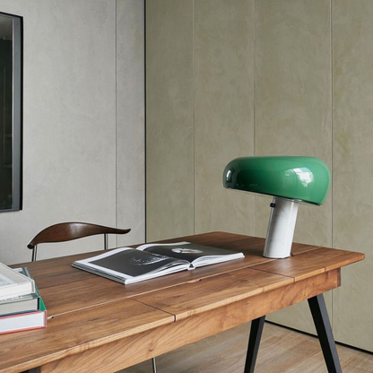 Architectural Marble Base Accent Lamp - Minimalist Glossy Stone Pedestal Light