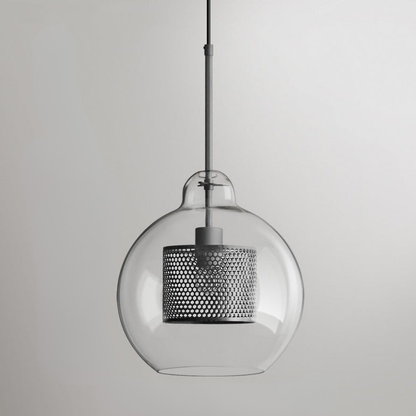 Modern Perforated Metal Glass Pendant - Industrial Layered Mesh Hanging Lamp