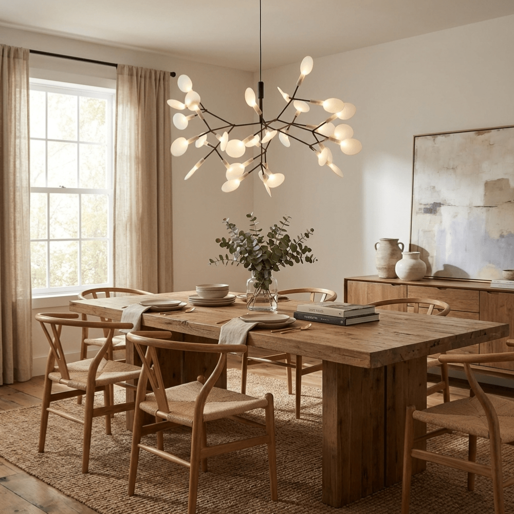 Sputnik Chandelier with Acrylic Firefly Leaves - Modern Botanical Light