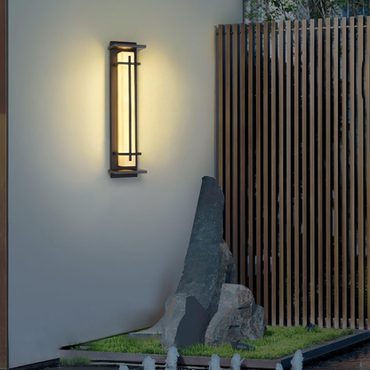 Outdoor LED Porch Lights with Faux Alabaster Column - Modern Mission