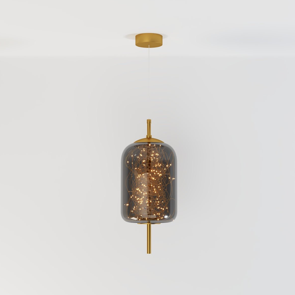 Glass Pendant Light with Smoky Shade and Starlights - Modern Style