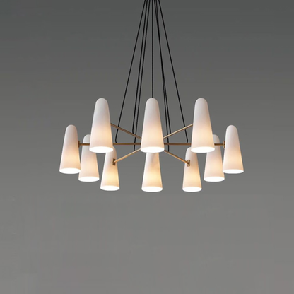 Chandelier with Conical Glass Shades and Metallic Frame - Modern Mid Century