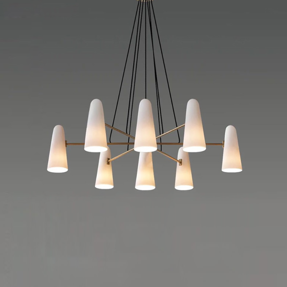 Chandelier with Conical Glass Shades and Metallic Frame - Modern Mid Century