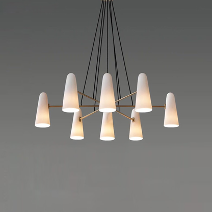 Chandelier with Conical Glass Shades and Metallic Frame - Modern Mid Century