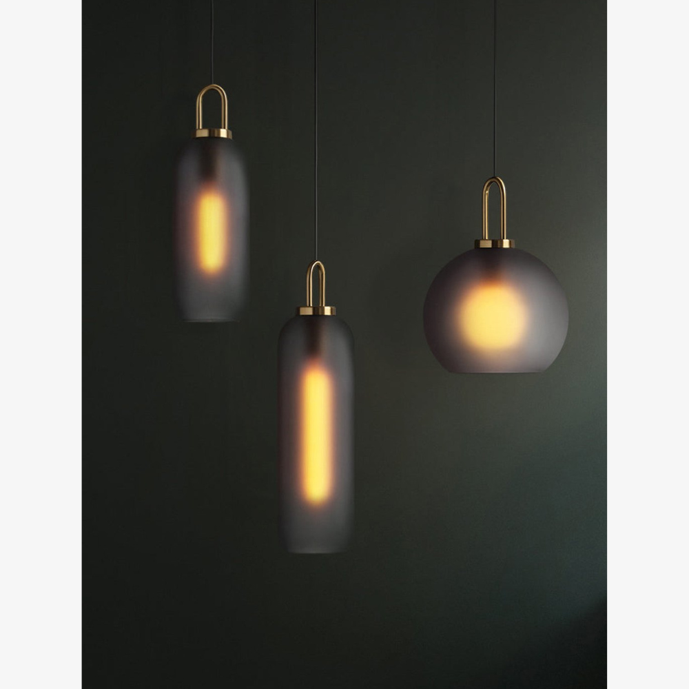 Globe and Capsule Glass Pendant Light with Brass Arch - Modern Style