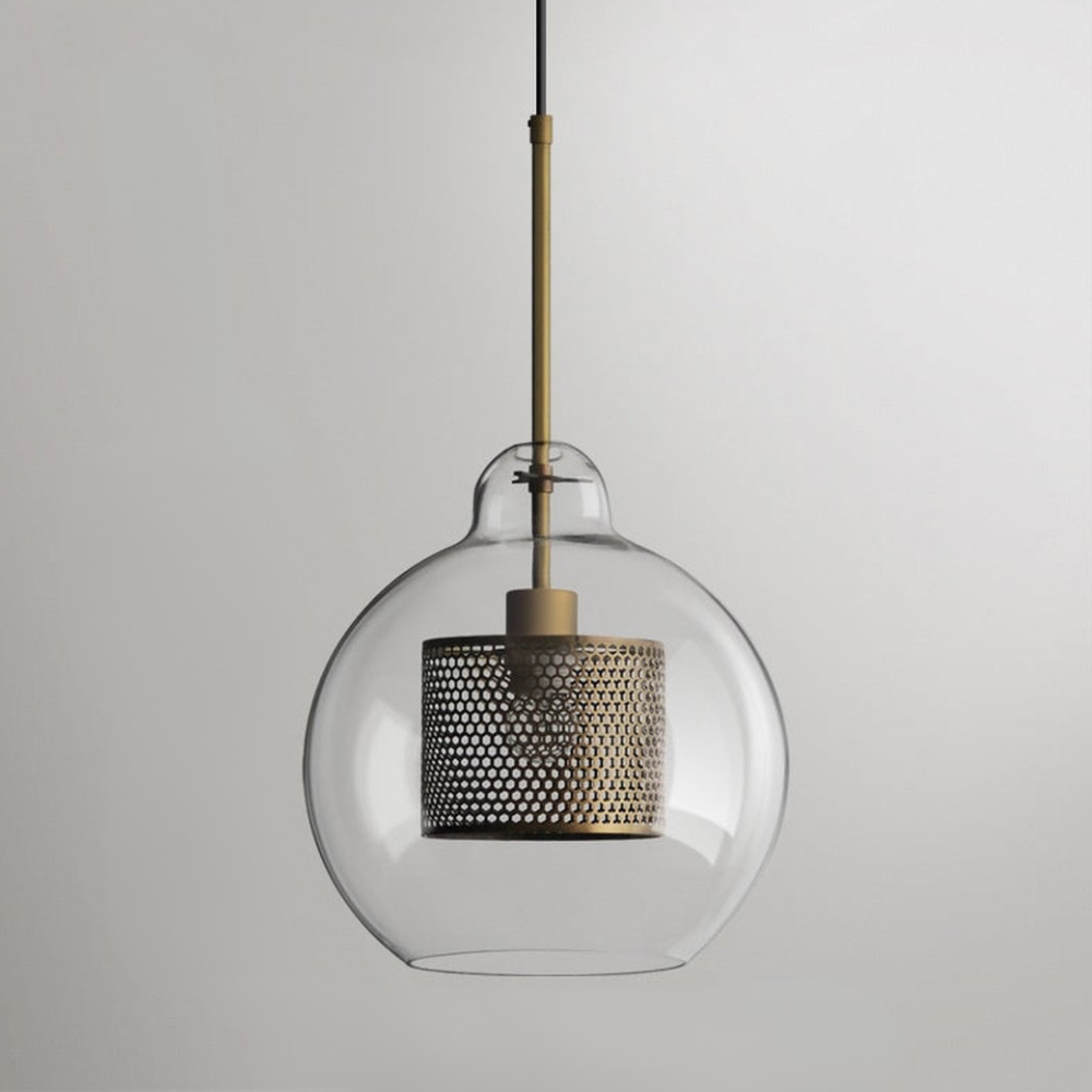 Modern Perforated Metal Glass Pendant - Industrial Layered Mesh Hanging Lamp