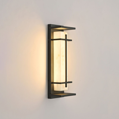 Outdoor LED Porch Lights with Faux Alabaster Column - Modern Mission