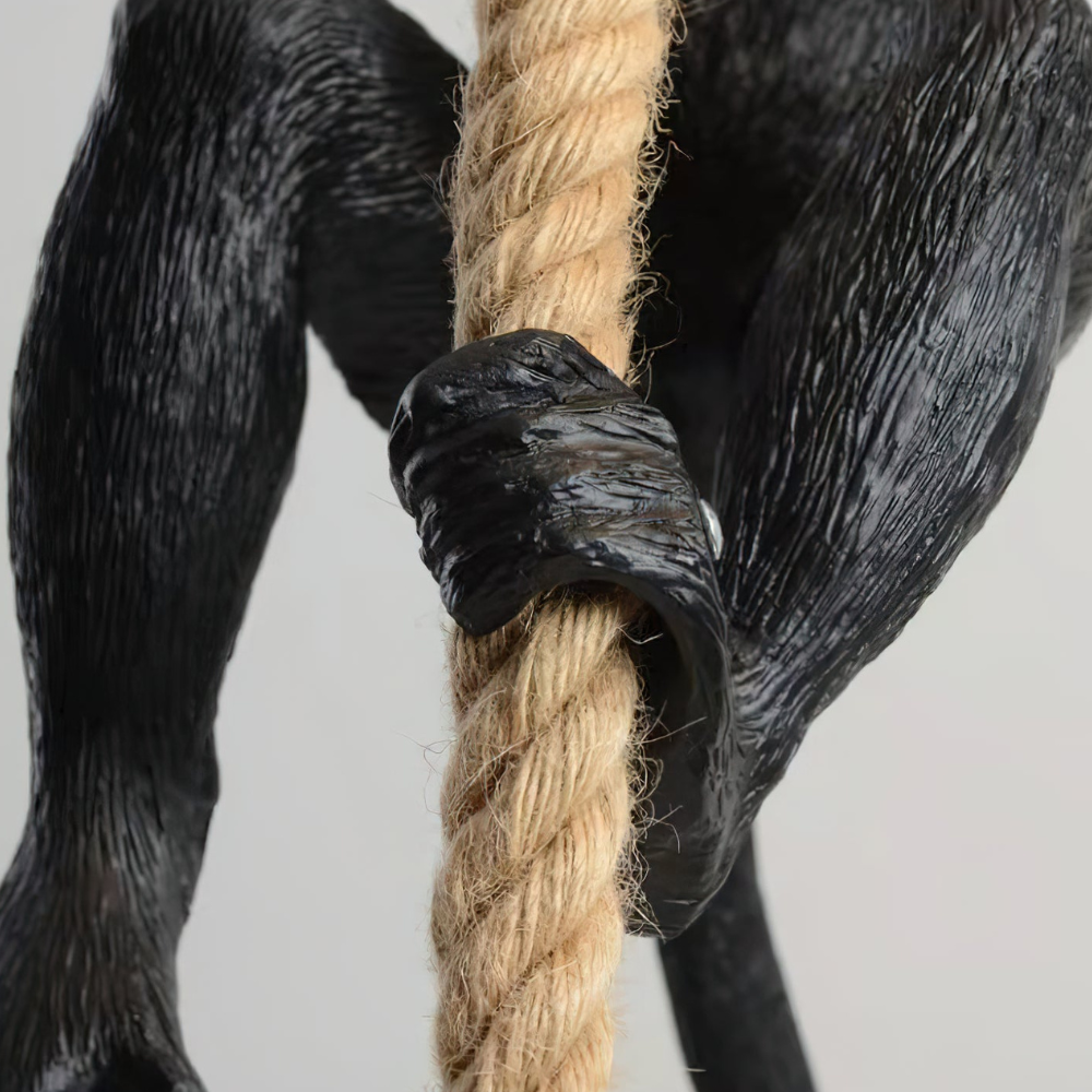 Whimsical Climbing Monkey Rope Pendant - Sculptural Animal Art Hanging Lamp
