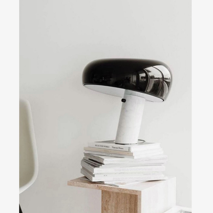 Architectural Marble Base Accent Lamp - Minimalist Glossy Stone Pedestal Light
