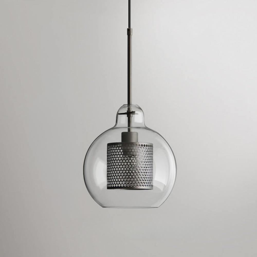 Modern Perforated Metal Glass Pendant - Industrial Layered Mesh Hanging Lamp