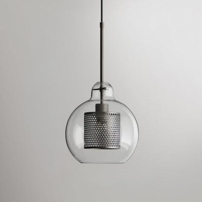 Modern Perforated Metal Glass Pendant - Industrial Layered Mesh Hanging Lamp