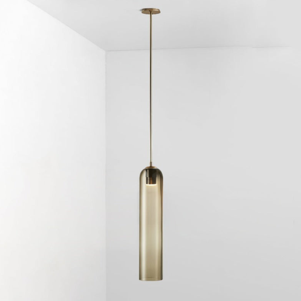 Cylinder Glass Pendant Light with Metal Downrod - Modern Art Deco