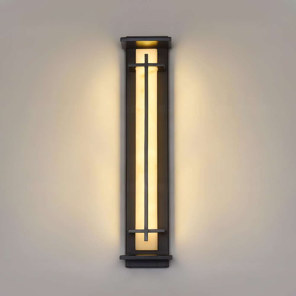 Outdoor LED Porch Lights with Faux Alabaster Column - Modern Mission