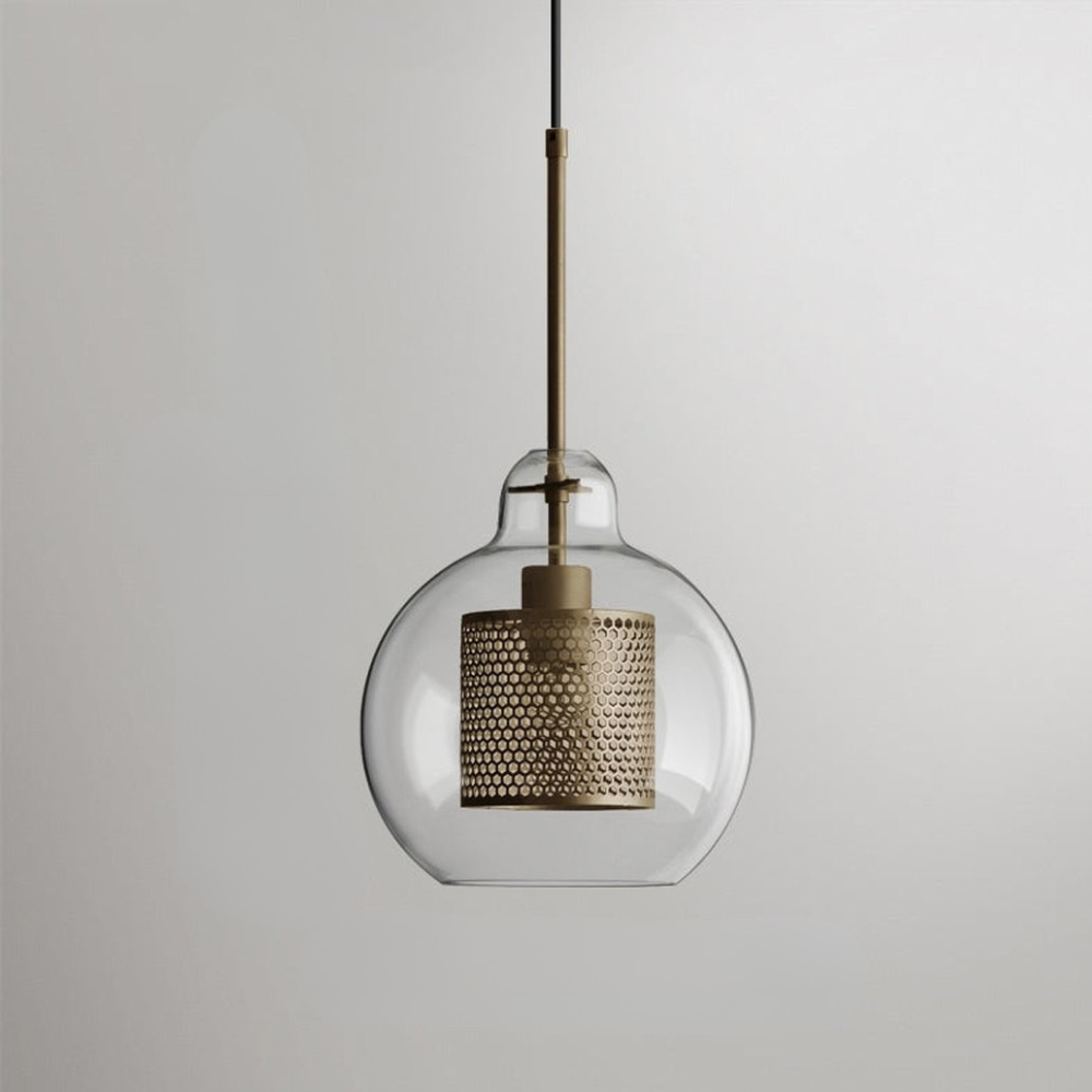Modern Perforated Metal Glass Pendant - Industrial Layered Mesh Hanging Lamp