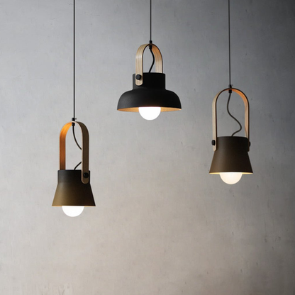 Modern Wood-Toned Handle Pendant Light - Nordic Tapered Pendant Lights