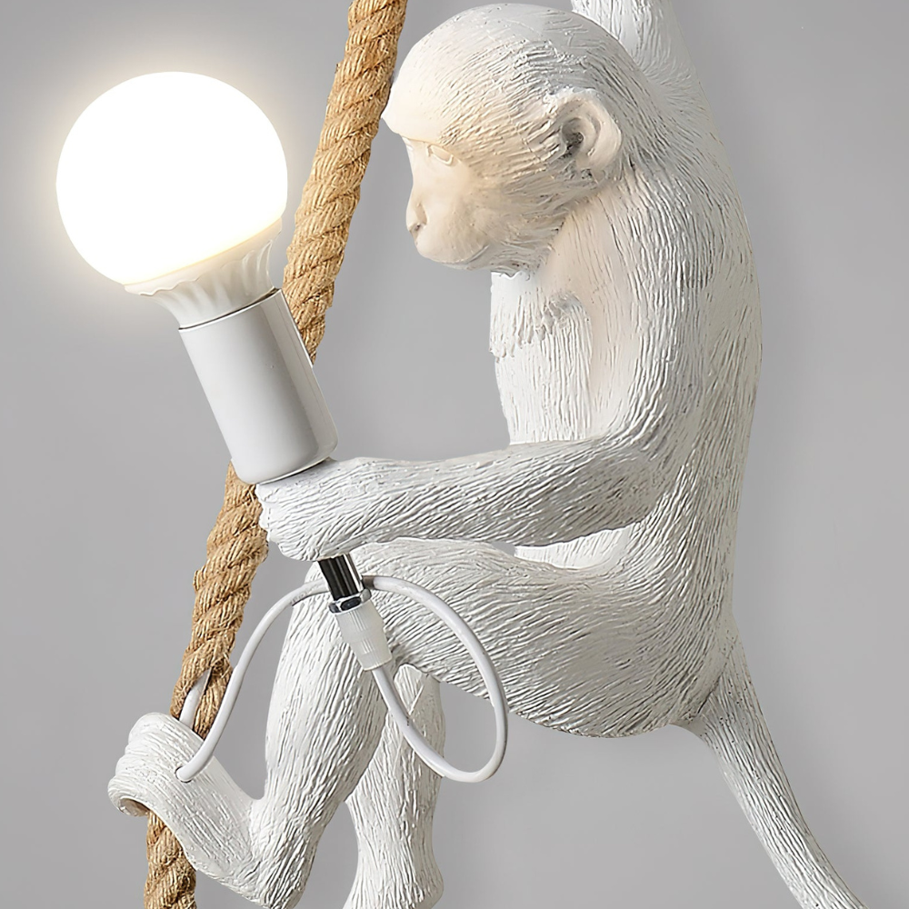 Whimsical Climbing Monkey Rope Pendant - Sculptural Animal Art Hanging Lamp