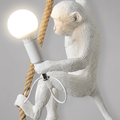 Whimsical Climbing Monkey Rope Pendant - Sculptural Animal Art Hanging Lamp
