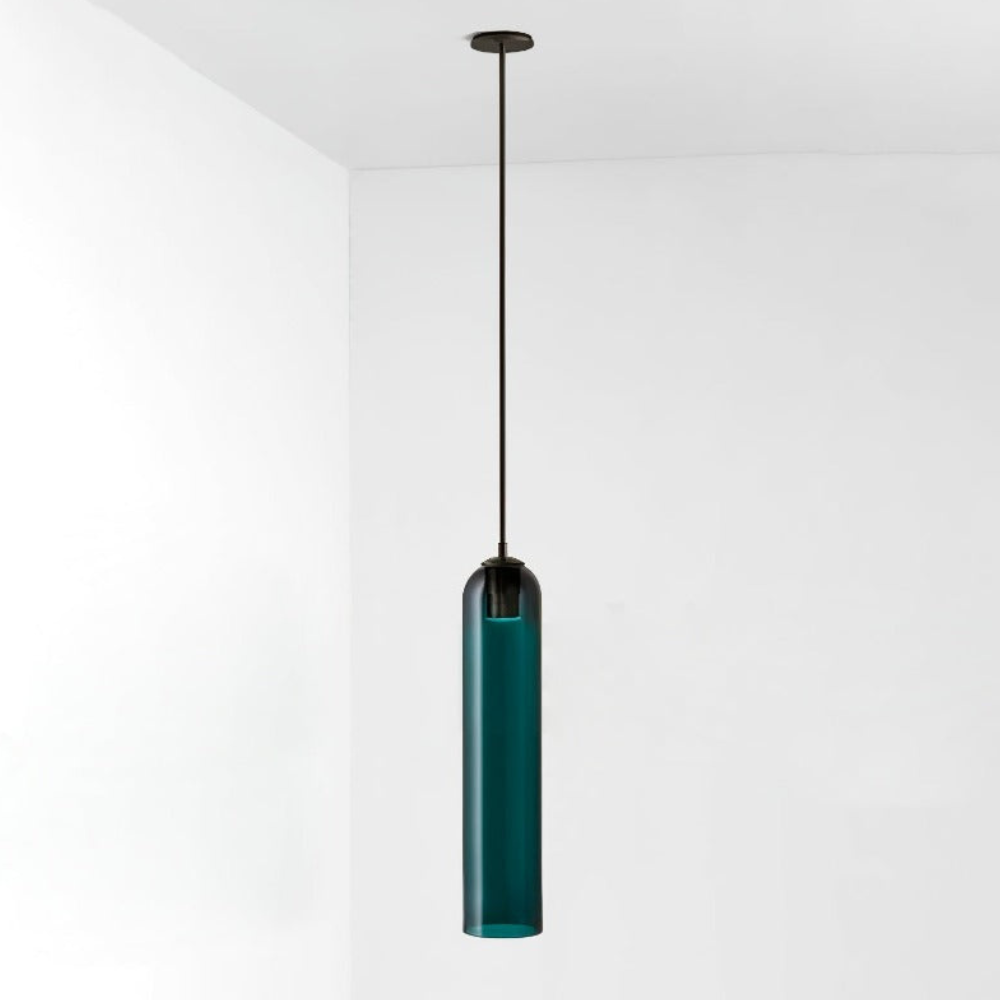 Cylinder Glass Pendant Light with Metal Downrod - Modern Art Deco