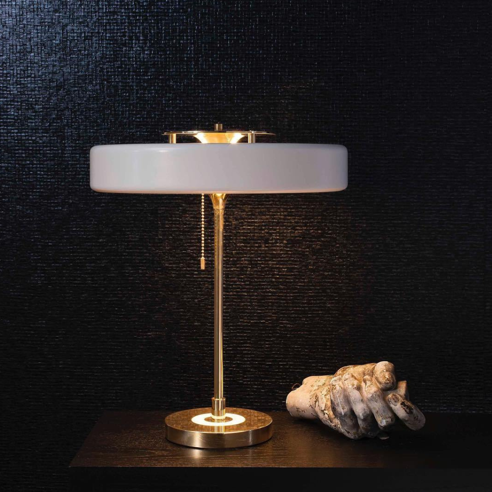 Spun Metal Table Lamp with Pull Chain and Acrylic Diffuser - Industrial